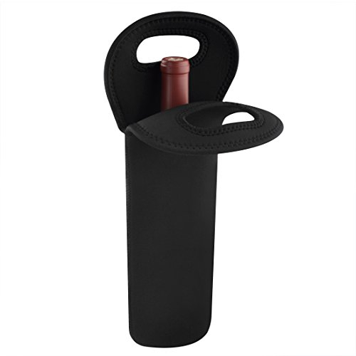 Linkidea Bolsa térmica para Viajes, portátil, Impermeable, de Neopreno, para Botellas de Vino de UVA, Soporte para Bebidas de Picnic con Agarre Seguro (Negro)
