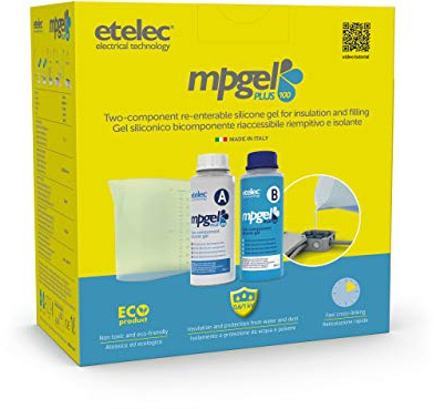 Kit MPGEL 1 litre, gel isolant silicone bi-composant, remplissage et étanchéité des boîtes de jonction jusqu'à 1 kV, lot de 2 flacons de 500 ml + bidon