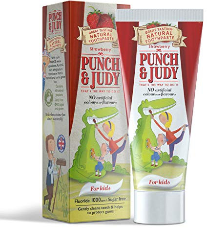 Punch & Judy Kids Natural Toothpaste, Strawberry Flavour, 6+ Months, Natural Ingredients, Fluoride, Sugar Free 50ml (Pack of 1)