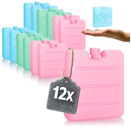 com-four® 12x Mini Pack de Glace - Peu encombrant et idéal pour Les glacières et Les Sacs isothermes - Petits Packs de Glace colorés - éléments de Refroidissement (coloré - 12 pièces - XS)