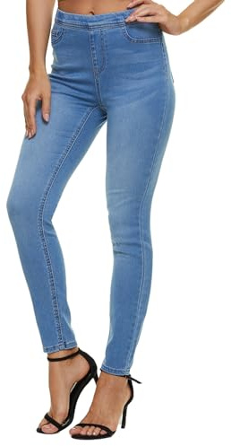 LICTZNEE High Waist Pull On Skinny Jeggings Light Wash M