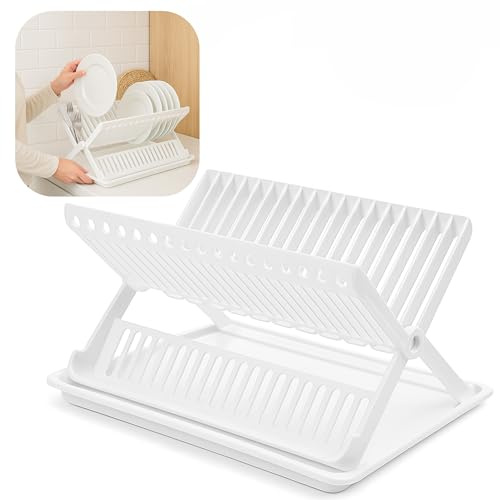 Foldable Dish Drainer with Tray & Cutlery Holder Drying Rack