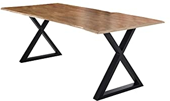 SAM Esstisch 220x100 cm Lubin, Akazienholz naturfarben, Massiver Esszimmertisch mit echter Baumkante, Baumkantentisch mit geschlossenem X-Gestell Schwarz, 26 mm Tischplatte