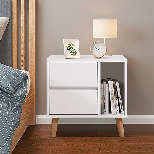 TUKAILAI Nachttisch, Nachtschrank mit 2 Schublade, Beistelltisch Modern für Wohnzimmer und Schlafzimmer, Holz Nachttisch Schrank 50 x 34 x 46.5 cm