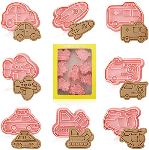 Fahrzeug Plätzchen Ausstechformen, 8 Stück 3D Keksausstecher Plätzchen Ausstecher Fondant Ausstechformen Cookie Cutter, Für Kekse Gebäck Backen Tortendeko (Transport)