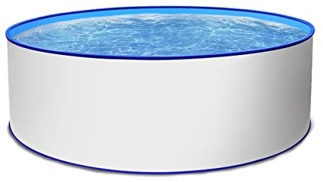 Paradies Pool® Aufstellpool Komplettset - Gartenpool mit Stahlwand in rund mit Blauer Folie inkl. Poolleiter Skimmer Sandfilteranlage & Zubehör mit 4 Jahre Garantie (350 x 120)