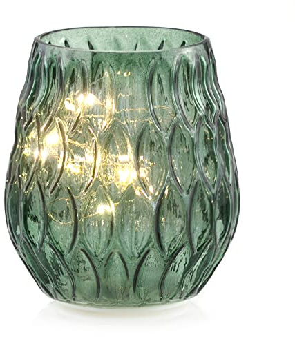 AmeliaHome Luci decorative a LED in vetro, illuminazione d'atmosfera in vetro Madrid, colore verde bottiglia