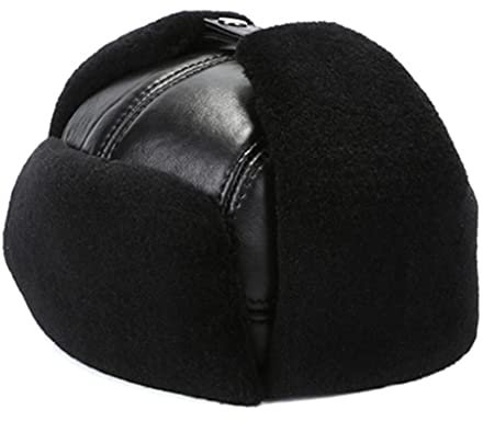 ZHOUXIAO Unisex Winter Lederhut Aviator Hut Ohrklappen, Winddichte wasserdichte Mütze Bomber Trapper Hut, weiche warme Jagd Hut Russian Kunstpelz Trooper Hut, Geschenk für Äl A-61-62CM