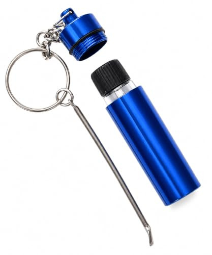 M&M Smartek Alu-Aufbewahrungsbox mit Mini-Löffel, Blau | Aluminiumbehälter mit integriertem Mini-Löffel und Anhängeröse; kompakt, verschließbar und leicht zu reinigen.