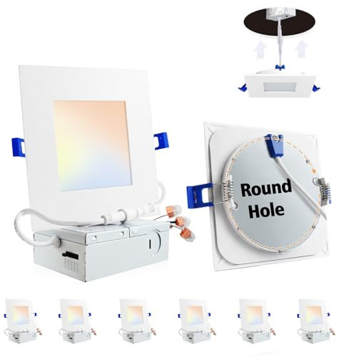 Adetu 6 inch Square Led Recessed Lighting, Ultra Thin Ceiling Light, 6 Pack