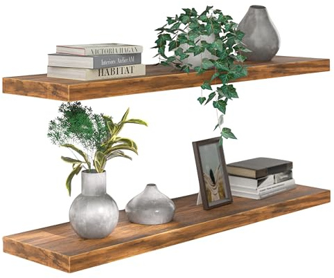 CASARIA 2x Dark Oak Floating Shelf Wall Shelving Hidden Fixing 110cmx23cm | Living Room, Office, Bathroom, Bedroom, Kitchen, Picture, Radiator Bookshelf, Invisible Shelves Storage, MDF 15kg Capacity