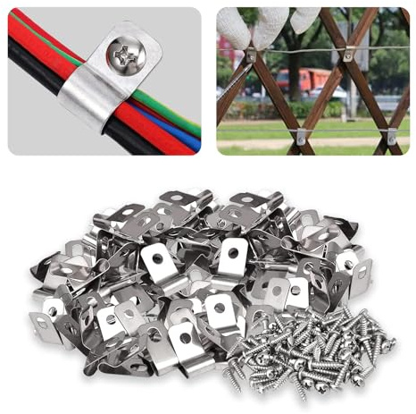 Sptchapn Fence Wire Clamps Agricultural Fencing Mounting Clips, Stainless Steel Wire Clips with Screws for Welded Wire to Wood, Metal or Vinyl Fence (50), Metallic