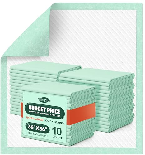 MILDPLUS Einweg-Betteinlagen, 91,4 x 91,4 cm, robuste Unterlagen | Extra große Inkontinenzeinlagen, Unisex, Erwachsene, Senioren, Kinder und Haustiere, 10 Stück