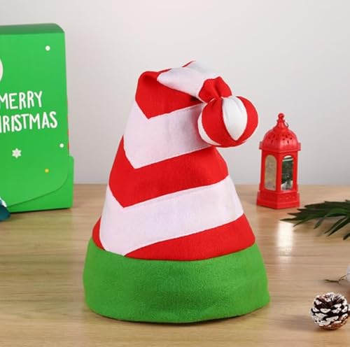 Dusenly Rot und Grün Gebürstete Streifen Wald Weihnachtsmann Hut Weihnachtsmann Kostüm Weihnachtsmützen Verkleidung für Erwachsene