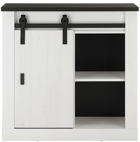 Kommode Wohnzimmerschrank in weiß Pinie Holz und schwarz/anthrazit Regal Bücherregal Aktenschrank für Büro Esszimmerschrank im industriellen Stil Stove (Kommode)