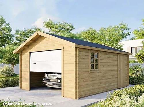Garage in Legno TORONTO Porta Sezionale 19,2 m² - 1 Auto - Doppi Vetri - Doppia Pendenza - Serratura a Cilindro - Finestra Anta Ribalta