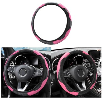Adunsiaoto Lenkrad Abdeckung Echtes Leder Breathable Anti Slip, Atmungsaktiver Lenkradschutz Geeignet für Auto/SUV, Gemütliche Atmungsaktive Lenkradschoner(Rosa)