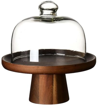 F Fityle Kuchenständer aus Holz, Präsentationsständer mit Glasdeckel, Dekor, multifunktionaler Dessertständer, Snack-Kuchenteller, Servierteller für Party, für 4-Zoll-Kuchen
