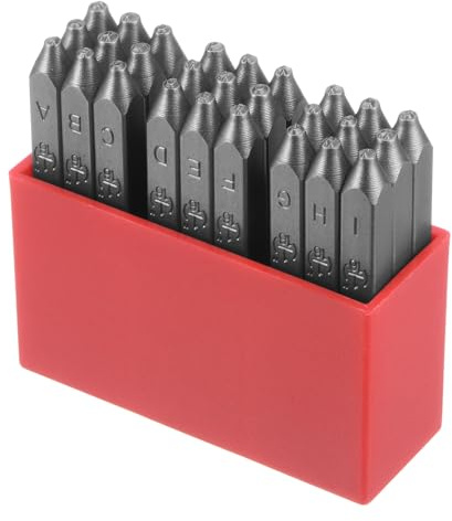 QUARKZMAN 27uds Letra Sello Juego 1/16 1.5mm Alto Herramienta Acero A-Z y Punzón Presione Herramientas Metal Sellos Juego Martillo Mano Perforador para Metal Plástico Madera Cuero