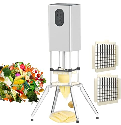 forplubossmmp Cortadora Eléctrica para Patatas Vegetales - Máquina Cortadora Eléctrica De Patatas Fritas - Picadora De Cebollas Picadora De Verduras De Acero Inoxidable - 200 W - Hoja De 9Mm/12,2Mm