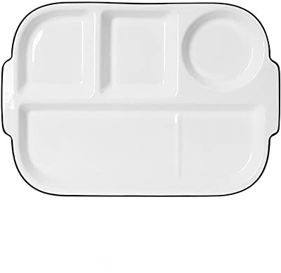 DouYuan Teller 4 Geteilt Porzellan, Portion Kontrolle Speiseteller, Diät Teller zum Abnehmen, Snack Teller mit Fächern