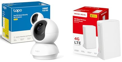 Bundle aus MB110-4G Router 4G SIM + TP-Link TAPO C200 – WLAN-IP-Kamera 360° FHD 1080p Überwachungskamera, Nachtsicht, Echtzeit-Benachrichtigungen, Fernbedienung, kompatibel mit Alexa