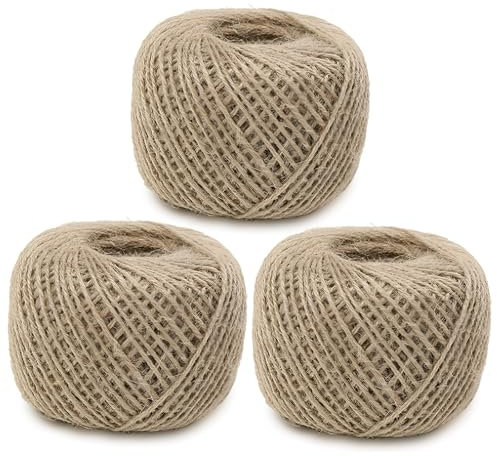 FANWINKJ Set di 3 Spago di Juta, 2 mm x 80 m, per un totale di 240 m, corda di iuta marrone naturale, corda decorativa per Tiragraffi per Gatti, confezioni regalo, arte floreale, decorazione