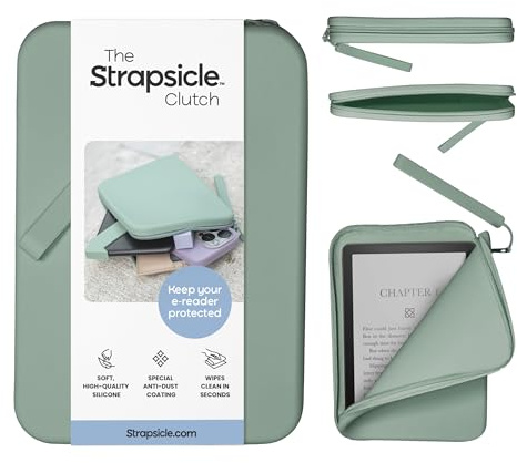 Strapsicle Silicone Clutch for Kindle & E-Readers – Multi-Purpose Bag for Phone, Wallet & Keys – Fits 6.8″–7″ Paperwhite 2024, 6″ Kindles, Kobos, Nook – Anti-Dust Coating - Sage