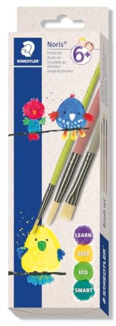 STAEDTLER 989 syntetiska penslar, penselset för skola, dagis och hobby, penselset Noris, 3 st i kartongförpackning, 989R-S BK3