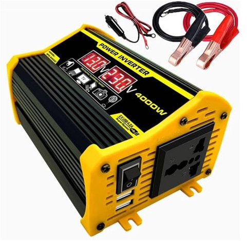 Convertidor Inversor Portátil Inversores Corriente Auto DC12 Voltios A AC 110/220 Voltios Transformador 4000W Inversor Onda Sinusoidal Modificada USB Inversores Auto Coche Inversor(Black AC110Vol)