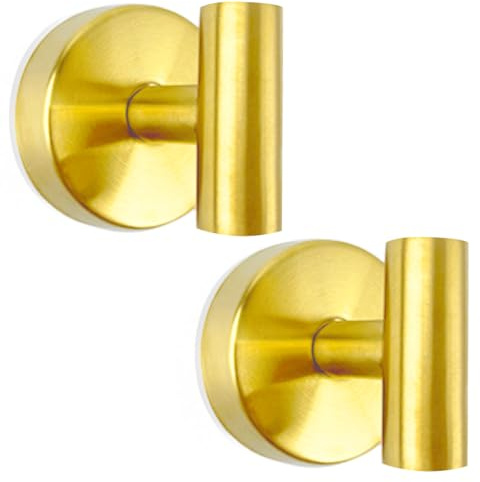 BIRDDIE Ganchos de Ventosa para Toallas 2 Uds Dorado Cepillado | SUS304 Sin Taladrar,Acero Inoxidable,Impermeables,Ganchos de Pared para Baño y Cocina