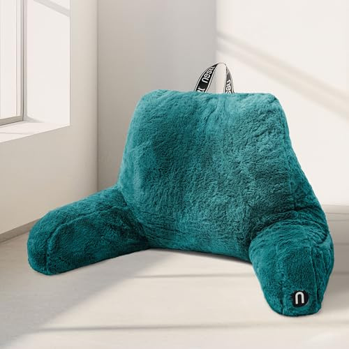 Nestl Pelz-Lesekissen, stilvolles Rückenkissen zum Sitzen im Bett, Kunstfell-Bett, Stuhlkissen mit Armen, Lesekissen zum Sitzen im Bett, Erwachsene und Kinder, Sit-Up-Rückenstützkissen für Bettruhe,