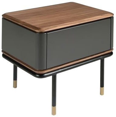 ÁNGEL CERDÁ - Table de Nuit en Bois Gris Foncé et Noyer avec Pieds en ier Noir - Table de Chambre À Coucher avec Tiroir Push & Pull - Design Moderne et Sophistiqué - 60 x 45 x 50 cm