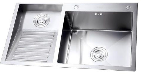 Lavandino Per Lavanderia In Acciaio Inox 304, Con Asse Di Lavaggio Integrata, Lavello Di Servizio Per Seminterrato, Ciotola Per Lavanderia, Con Kit Di Scarico, Vasca Per Lavaggio(Silver,80cm-A)