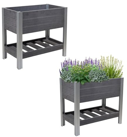 TRUTZHOLM Hochbeet mit Ablage 79x46x74 cm 65 Liter Holzoptik robust witterungsbeständig Kräuterbeet Pflanzkasten Anthrazit