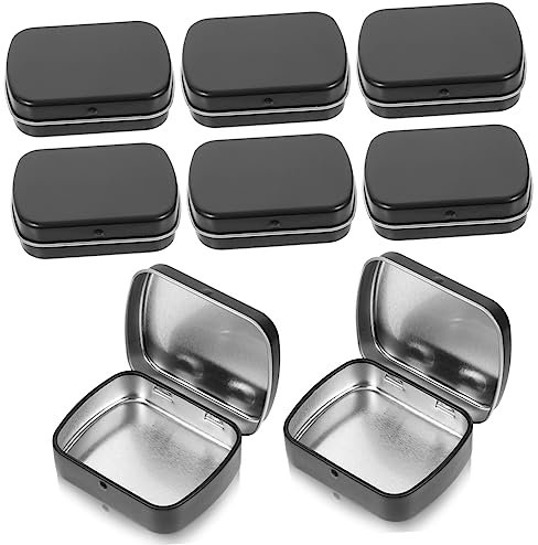 HAPINARY Caja De Hojalata Pequeña Rectangular Tapa, Organizador Metálico Portátil Para Almacenaje De Dulces, Joyería y Muestras, Color Negro Mate, 10 Unidades, Uso Doméstico y Viaje