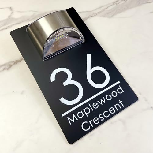 Panneau solaire LED pour porte de maison - Imperméable et lumineux - Design moderne - Chiffres d'adresse murale d'extérieur pour la maison ou les entreprises (Matte Black & font 2)