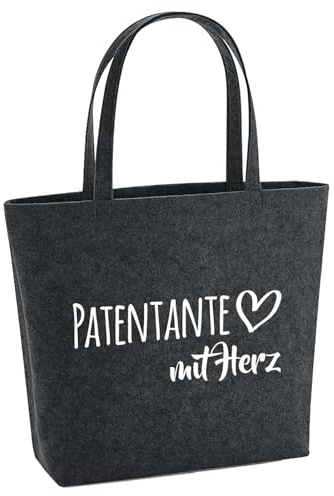 Huuraa Filzshopper Patentante mit Herz Geschenk | Große Filz Einkaufstasche 22 Liter Shopper Filztasche Geschenkidee herausnehmbarer Tasche innen