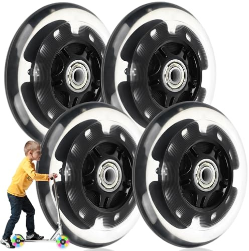 4 Stück Leuchtende Stunt Scooter Rollen, 80mm Leuchtende Stunt Scooter Roller Räder, Led Ersatzräder 80mm Inliner Rollen mit Kugellager