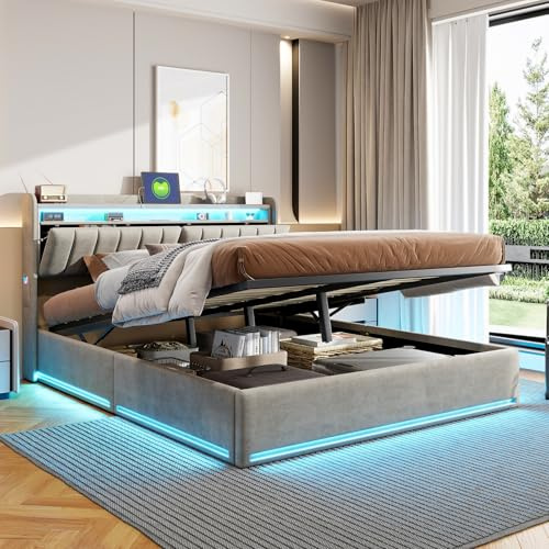 Teahutty Polsterbett Doppelbett 140x200 cm, Hydraulisches Bett mit Lattenrost und Stauraum Kopfteil, Jugendbett Stauraumbett Funktionsbett mit Bettkasten, Samt(140x200 cm)