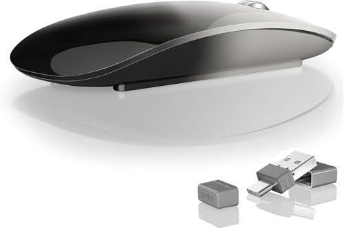 Uiosmuph Ratón Inalámbrico Bluetooth, Silencioso Wireless Mouse, 3 Modos (Bluetooth 5.1/5.1+2.4G) Ratón Ergonómico para Portátil, MacBook, PC, Windows, Android, iPad, Gris y Negro