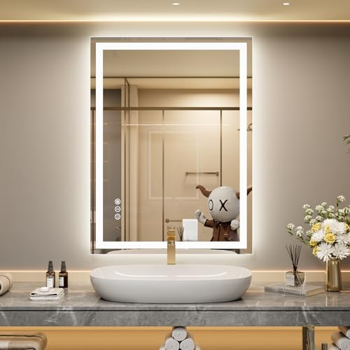 Snowdool Miroir LED Salle de Bain 60x80cm, Anti-buée, Dimmable, Mémoire | Anti-éclat Verre Trempé 4mm, Toucher Dimmable, 3 Couleurs. Mémoire, Anti-buée Auto, Ip44 Pour Au-dessus De L'évier, Chambre