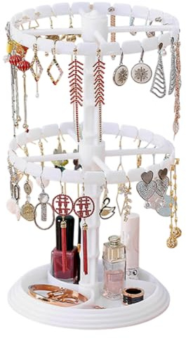 SVCEQZE almacenamiento de pendientes, 33 x 22 x 3,5 cm soporte de joyería redondo, soporte organizador de pendientes, soporte de joyería giratorio, expositor de joyas giratorio