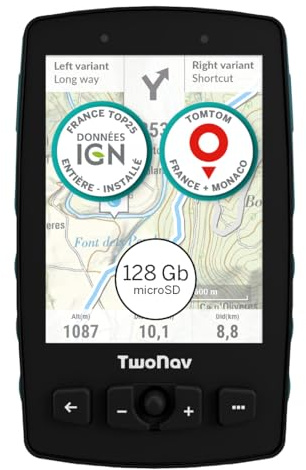 TwoNav Aventura 2 Plus (32 GB) + MicroSD (128 GB) + Karte France IGN Top25 komplett installiert, GPS zum Gehen mit 3,7 Zoll großem Display, Tasten für Bergsteigen, Trekking oder Wandern. Türkis