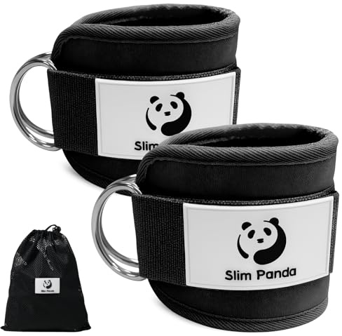 Slim Panda Fitness fußschlaufen kabelzug, Ankle Straps, Verstellbarer fußmanschetten kabelzug mit doppelten D-Ringen und Neoprenstütze (Upgraded)