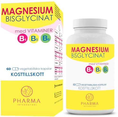 Magnesiumbisglycinat 250 mg med vitamin B6, B5 och B1 – 60 kapslar | 1 kapsel per dag. Räcker i 60 dagar. Högdoserat magnesiumbisglycinat. Trötthet, utmattning och energiomsättning