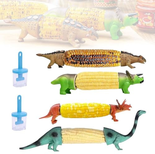 2025 New Unique Dinosaur Corn Cob Holders, Dino Corn Cob Holders, Universal Corn Fit with Stainless Steel Prongs, with 2 Oil Brush, Reusable & Easy to Clean, Birthday Party Decor