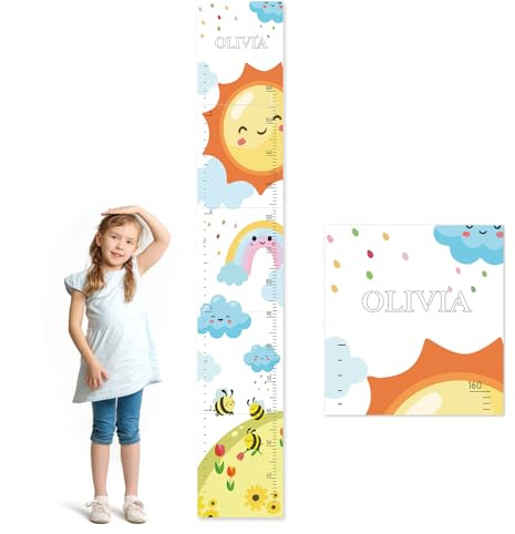 CHARMIBLE Personalisiert Messlatte Kinder Holz für Baby- & Kleinkinderzimmer mit Namen, Abnehmbares Messlineal für Baby-Messlatte für Schlafzimmer, Wanddekoration (Regenbogen)