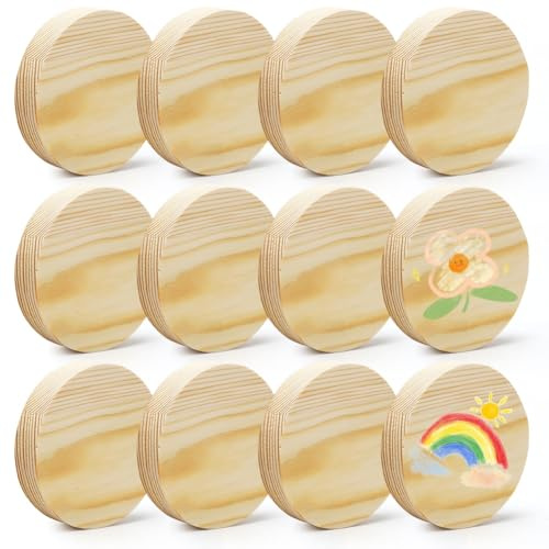 Unbehandeltes Holzplatte Rund Set, 10 cm Durchmesser Ø2 mm Dick Kreisschilder aus Kiefernholz für Weihnachten DIY-Projekte Kunsthandwerk Bastelprojekte Gravur Holzverbrennung Malerei Brandmalerei