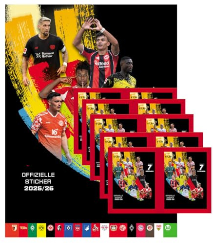 Deutsche Fußball Liga Sticker 2025/26 | Album + 10 Stickertüten | Stickeralbum mit 56 Seiten + 6 Startstickern | Fußball Sammelserie für Kinder & Fans